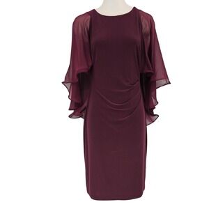 Lauren Ralph Lauren Dress Women 8 Purple Chiffon Cape Sheath Ruched Cocktail